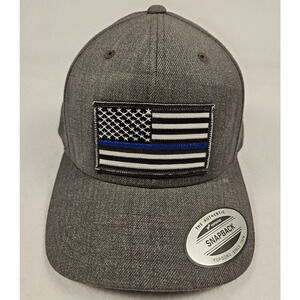 Thin Blue Line Flag Snapback Hat Cap Charcoal Police Life Patriotic Wool Blend